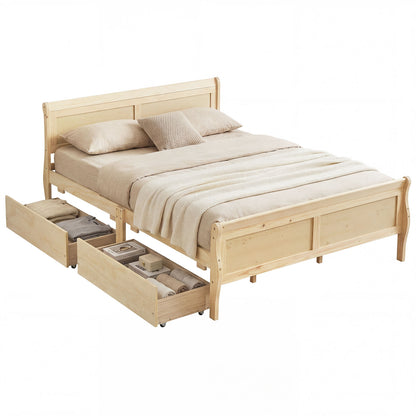 Queen Bed Frame With 2 Storage Drawers, Footboard, Natural Simple Bed Frame at Gallery Canada
