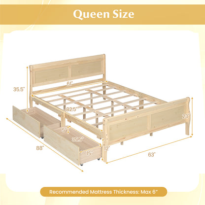 Queen Bed Frame With 2 Storage Drawers, Footboard, Natural Simple Bed Frame at Gallery Canada
