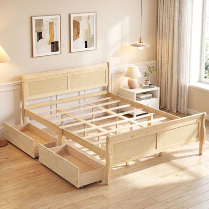 Queen Bed Frame With 2 Storage Drawers, Footboard, Natural Simple Bed Frame at Gallery Canada