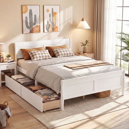 Queen Size Bed Frame, 2 Storage Drawers, Footboard, White Simple Bed Frame at Gallery Canada