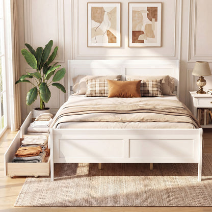 Queen Size Bed Frame, 2 Storage Drawers, Footboard, White Simple Bed Frame at Gallery Canada