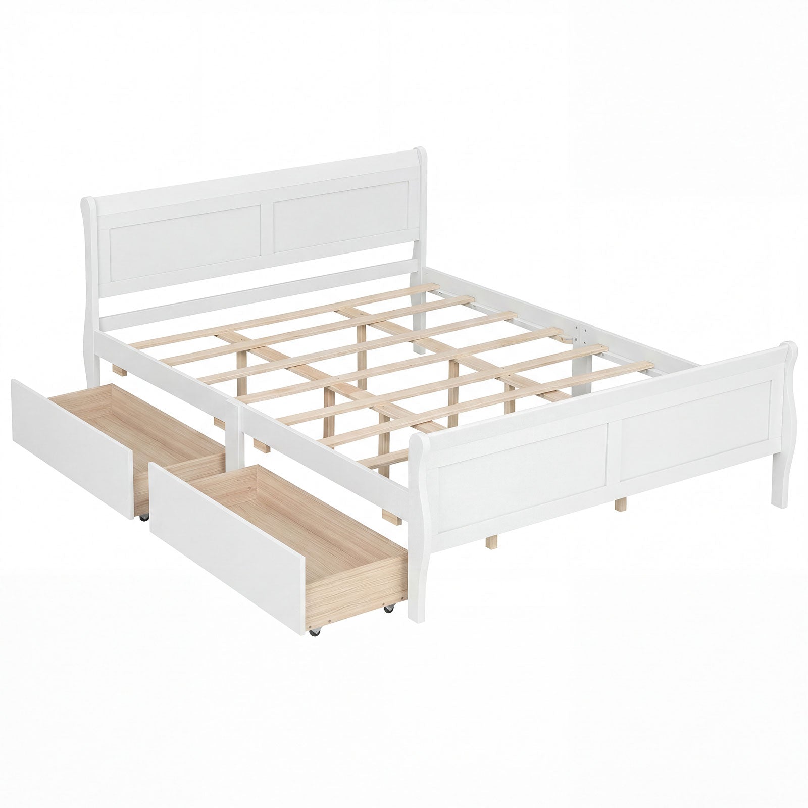 Queen Size Bed Frame, 2 Storage Drawers, Footboard, White Simple Bed Frame White at Gallery Canada