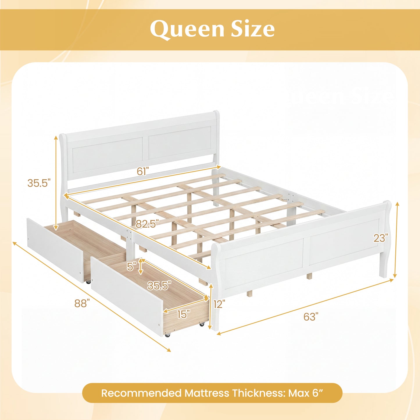 Queen Size Bed Frame, 2 Storage Drawers, Footboard, White Simple Bed Frame at Gallery Canada