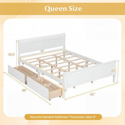 Queen Size Bed Frame, 2 Storage Drawers, Footboard, White Simple Bed Frame at Gallery Canada