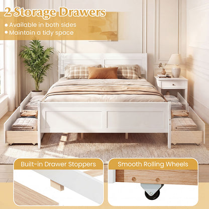 Queen Size Bed Frame, 2 Storage Drawers, Footboard, White Simple Bed Frame at Gallery Canada