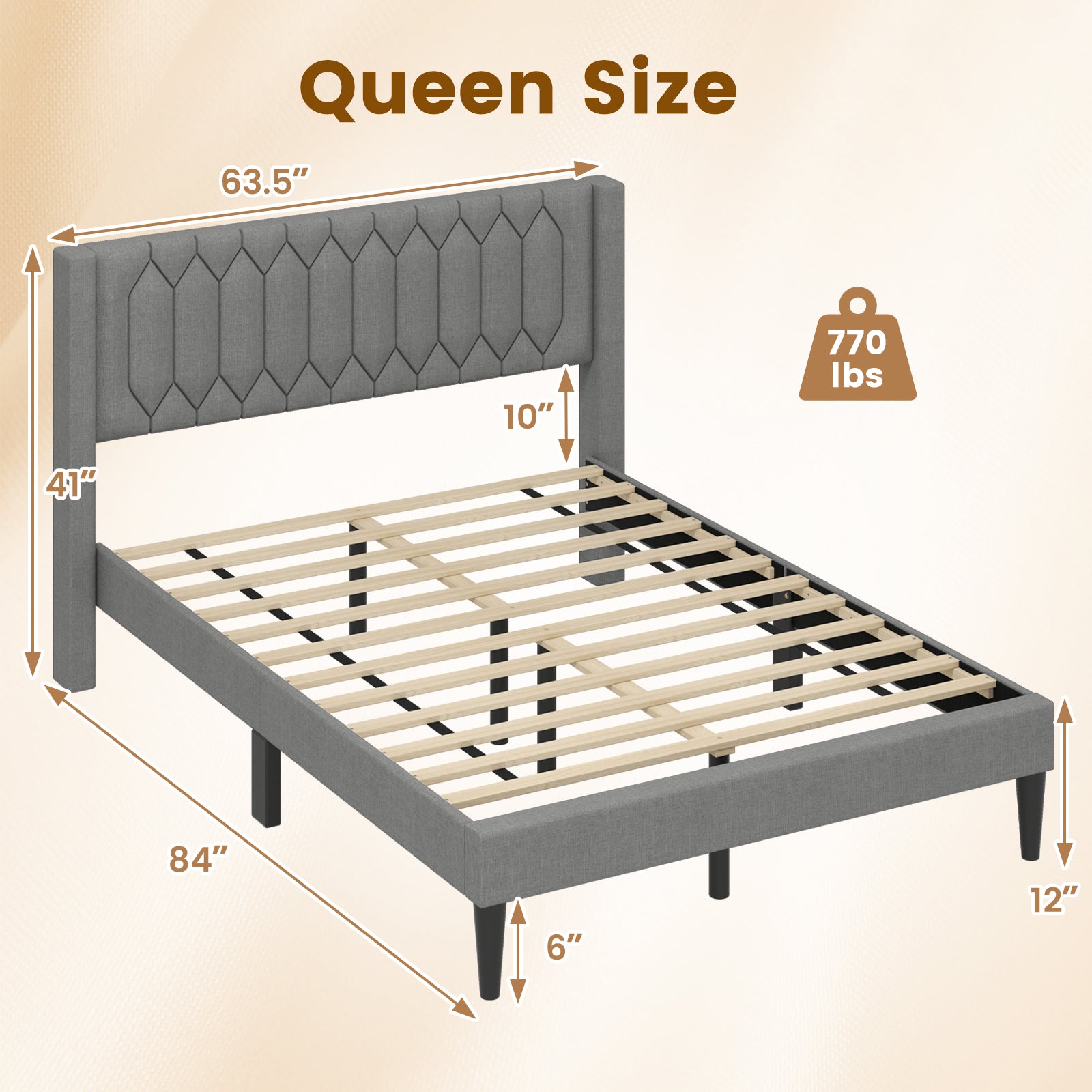 Queen Size Dutch Velvet/Linen Fabric Upholstered Platform Bed with Wingback Headboard and Wooden Slat Support-Gray、, Gray Trundle Bed Frame at Gallery Canada