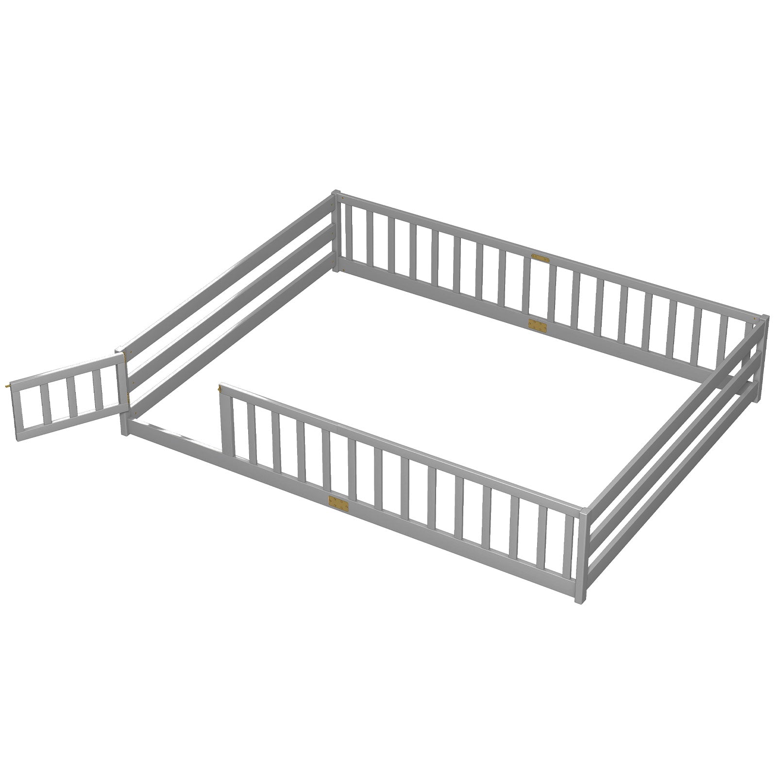 Queen Size Floor Bed Kids Montessori Bed Frame with Full Length Safety Guardrails, Gray Simple Bed Frame at Gallery Canada
