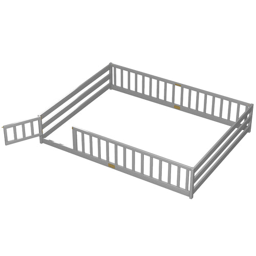 Queen Size Montessori Bed Frame With Safety Guardrails, Gray