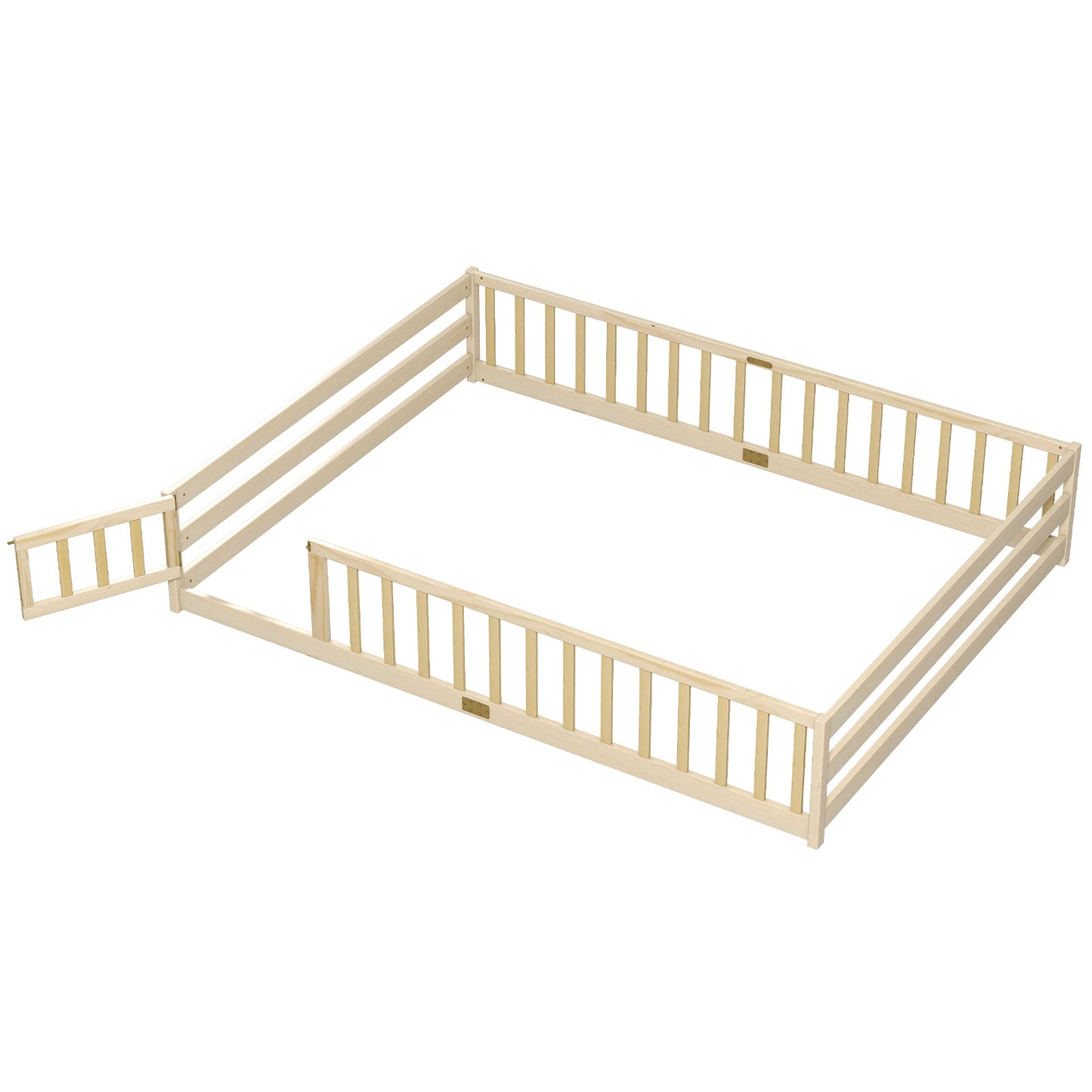 Queen Size Floor Bed Kids Montessori Bed Frame with Full Length Safety Guardrails, Natural Simple Bed Frame at Gallery Canada