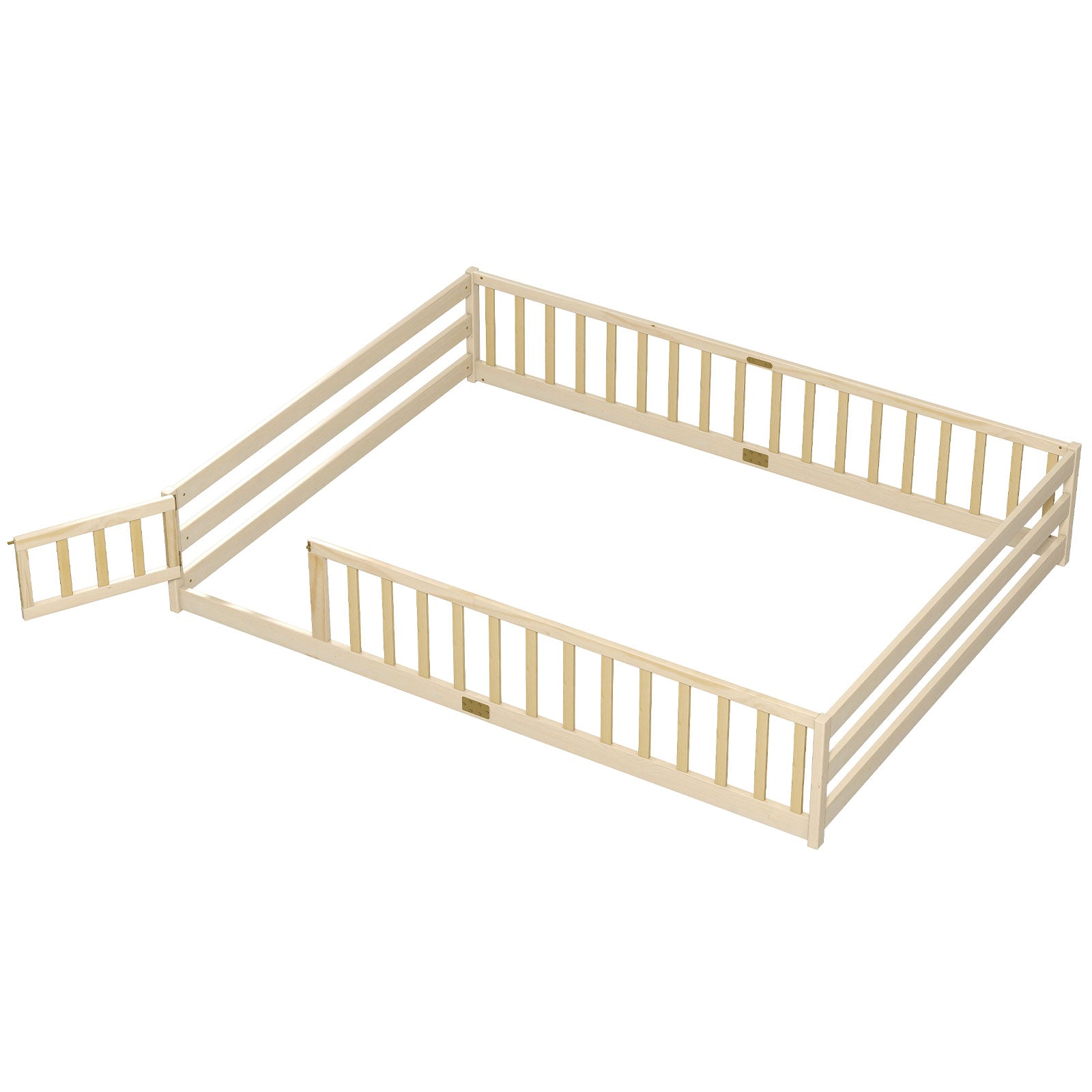Queen Size Floor Bed Frame, Full Safety Guardrails, Natural Simple Bed Frame at Gallery Canada