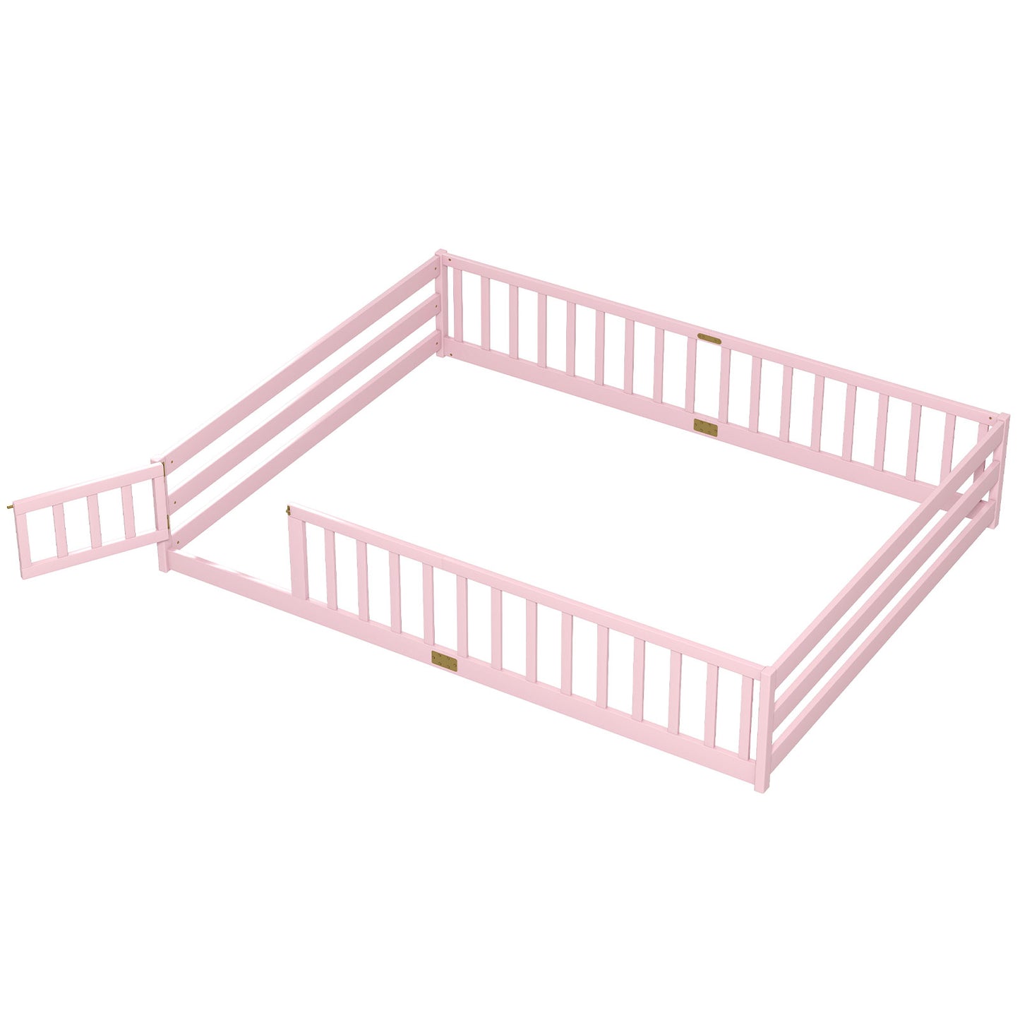Queen Size Floor Bed Kids Montessori Bed Frame with Full Length Safety Guardrails, Pink Simple Bed Frame Pink at Gallery Canada