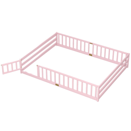 Queen Size Montessori Bed Frame With Safety Guardrails, Pink Simple Bed Frame Pink at Gallery Canada