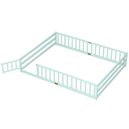 Queen Size Floor Bed Frame, Kids Montessori Bed With Safety Guardrails, Green Simple Bed Frame Green at Gallery Canada