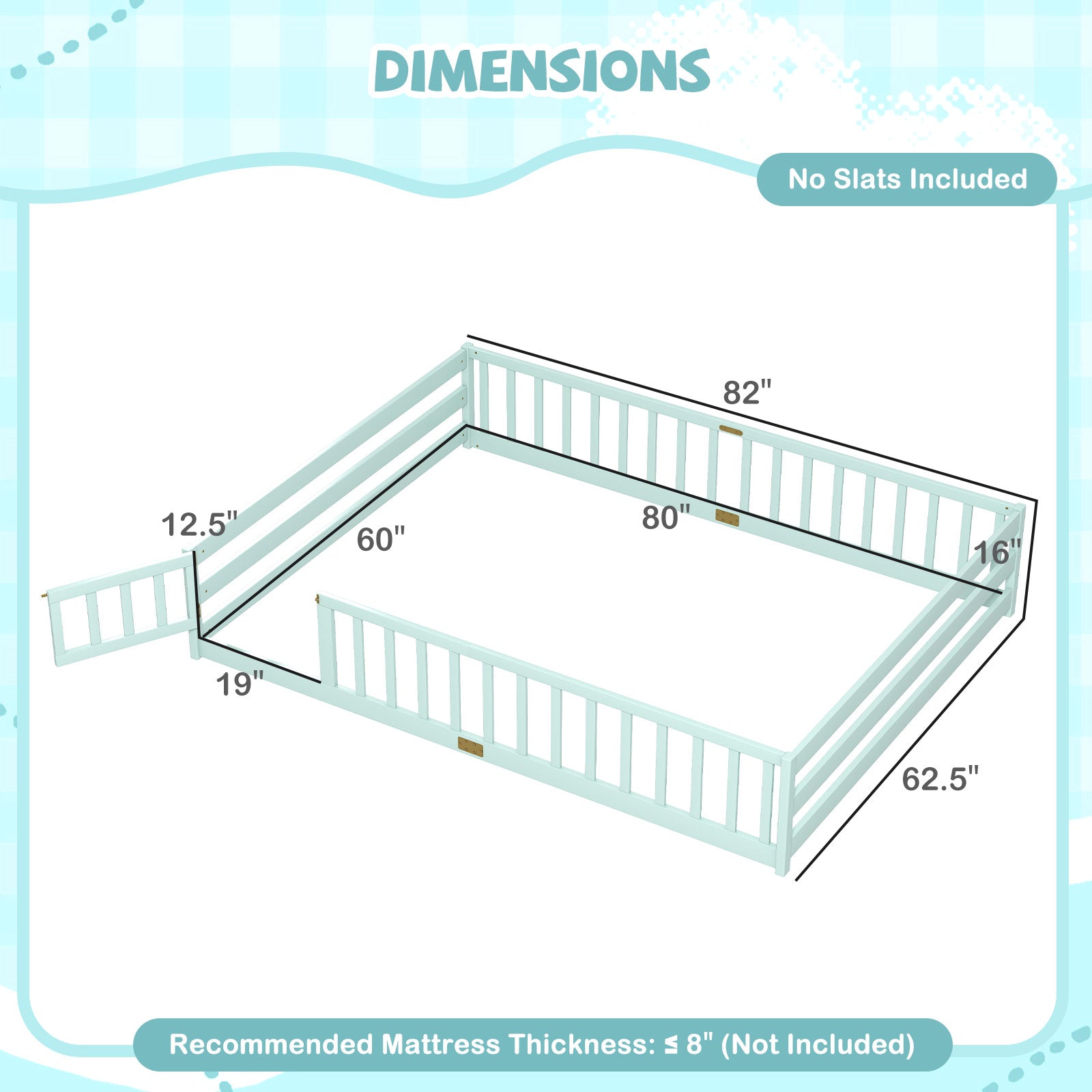Queen Size Floor Bed Kids Montessori Bed Frame with Full Length Safety Guardrails, Green Simple Bed Frame at Gallery Canada