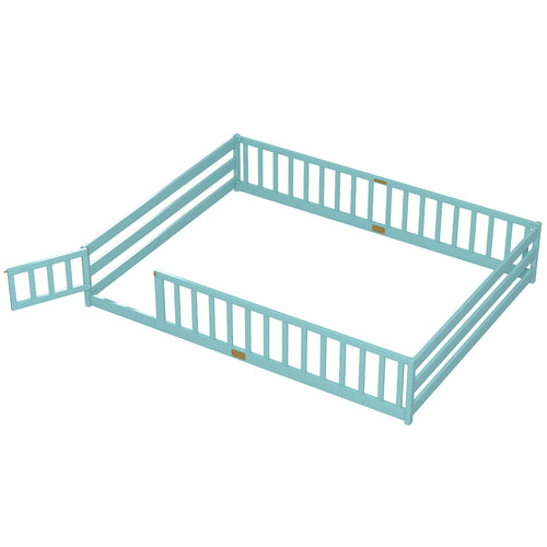 Queen Size Floor Bed Frame, Full Length Safety Guardrails, Dark Green