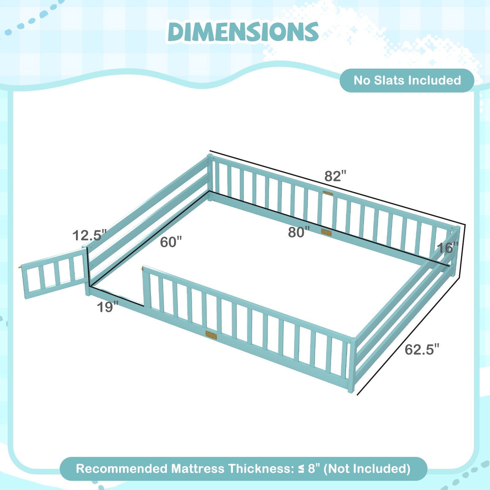 Queen Size Floor Bed Kids Montessori Bed Frame with Full Length Safety Guardrails, Dark Green Simple Bed Frame at Gallery Canada