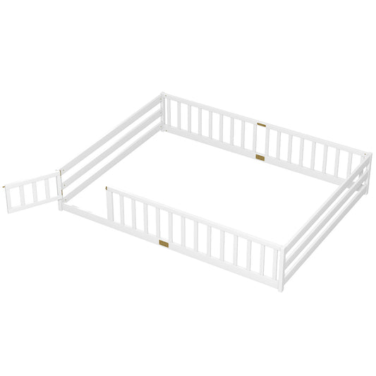 Queen Size Floor Bed, Montessori Bed Frame, Full Safety Guardrails, White Simple Bed Frame White at Gallery Canada