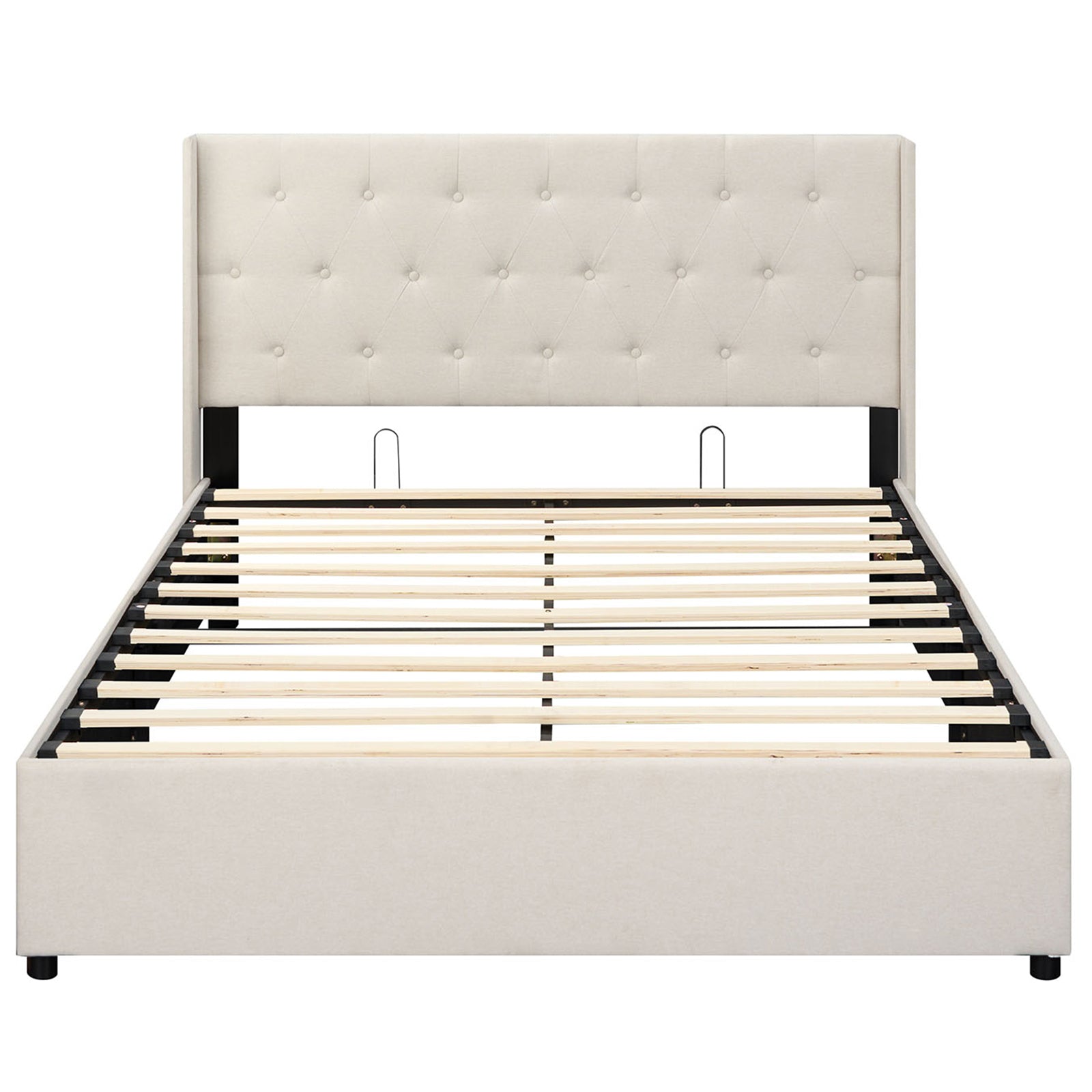 Queen Size Lift-up Storage Bed Modern Linen Upholstered Platform Bed, Beige Simple Bed Frame at Gallery Canada