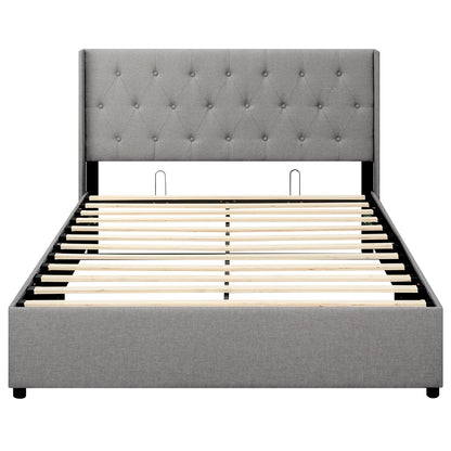 Queen Size Lift-up Storage Bed Modern Linen Upholstered Platform Bed, Gray Simple Bed Frame Gray at Gallery Canada