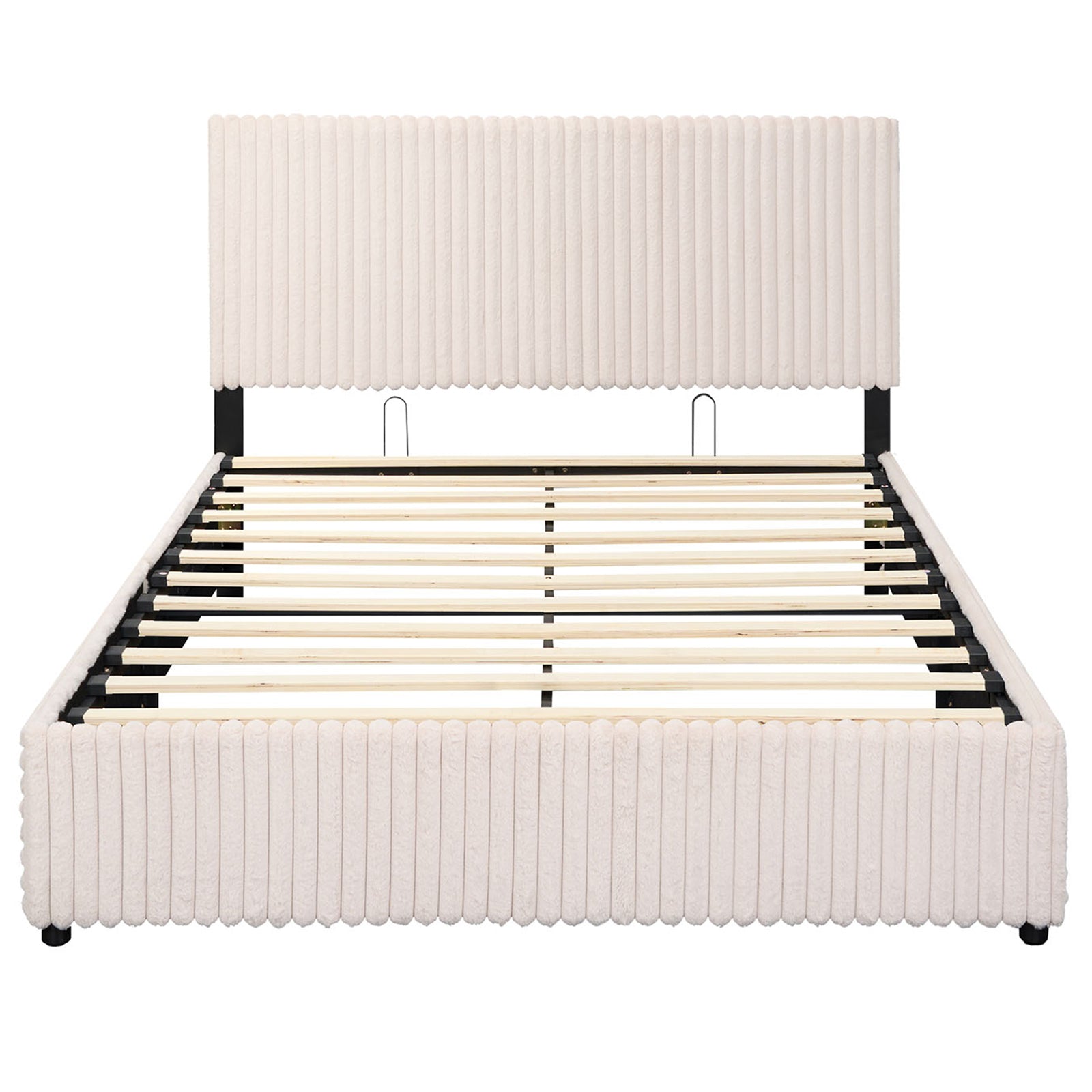Queen Size Lift-up Storage Bed with Wooden Slat Support, Beige Simple Bed Frame at Gallery Canada