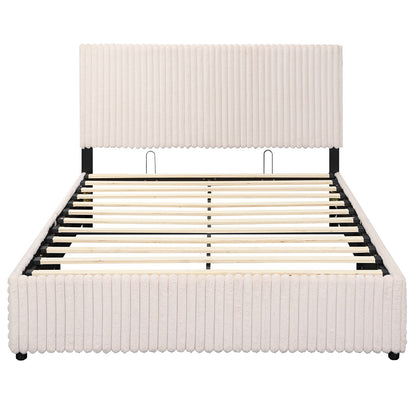 Queen Size Lift-up Storage Bed with Wooden Slat Support, Beige Simple Bed Frame Beige at Gallery Canada