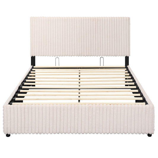 Queen Size Lift-up Storage Bed with Wooden Slat Support, Beige Simple Bed Frame Beige at Gallery Canada