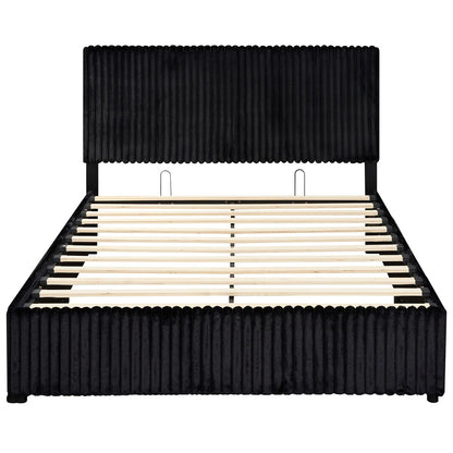 Queen Size Lift-up Storage Bed with Wooden Slat Support, Black Simple Bed Frame Black at Gallery Canada