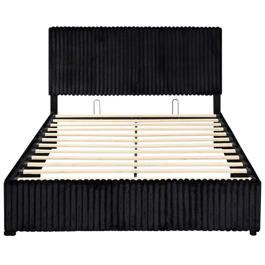 Queen Size Lift-up Storage Bed with Wooden Slat Support, Black Simple Bed Frame Black at Gallery Canada