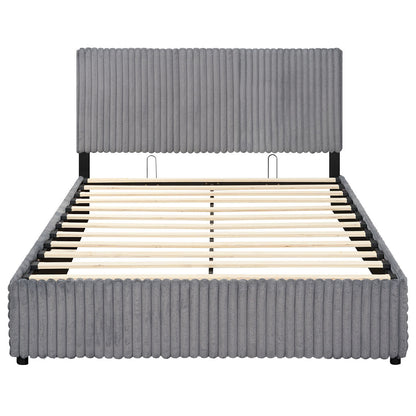 Queen Size Lift-up Storage Bed with Wooden Slat Support, Gray Simple Bed Frame Gray at Gallery Canada