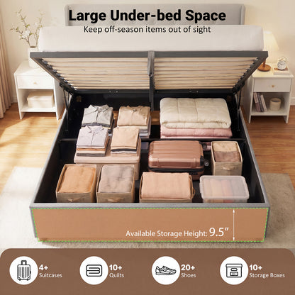 Queen Size Lift-up Storage Bed Modern Linen Upholstered Platform Bed, Gray Simple Bed Frame at Gallery Canada