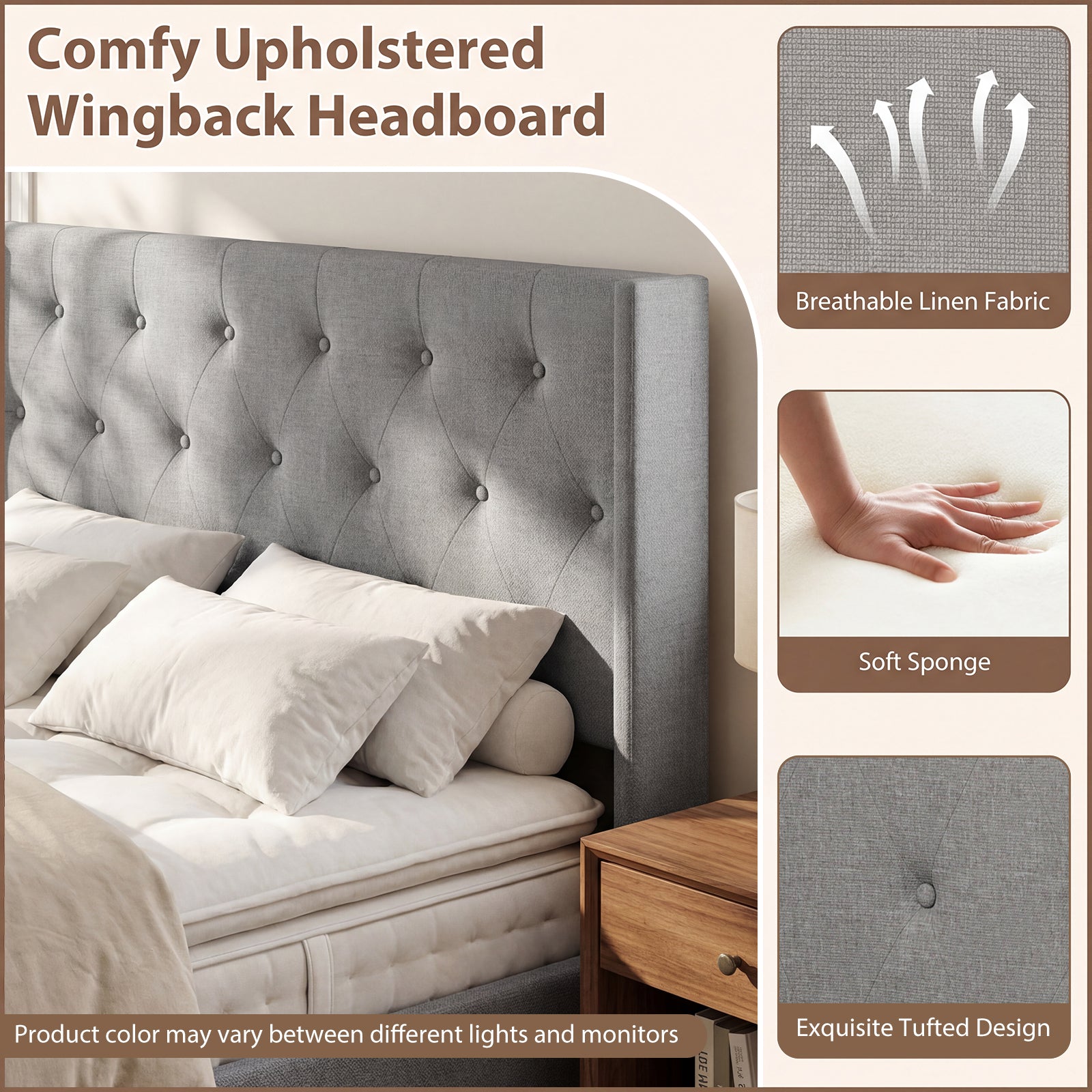 Queen Size Lift-up Storage Bed Modern Linen Upholstered Platform Bed, Gray Simple Bed Frame at Gallery Canada