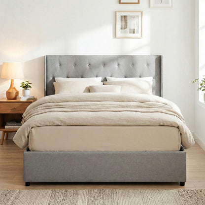 Queen Size Lift-up Storage Bed Modern Linen Upholstered Platform Bed, Gray Simple Bed Frame at Gallery Canada