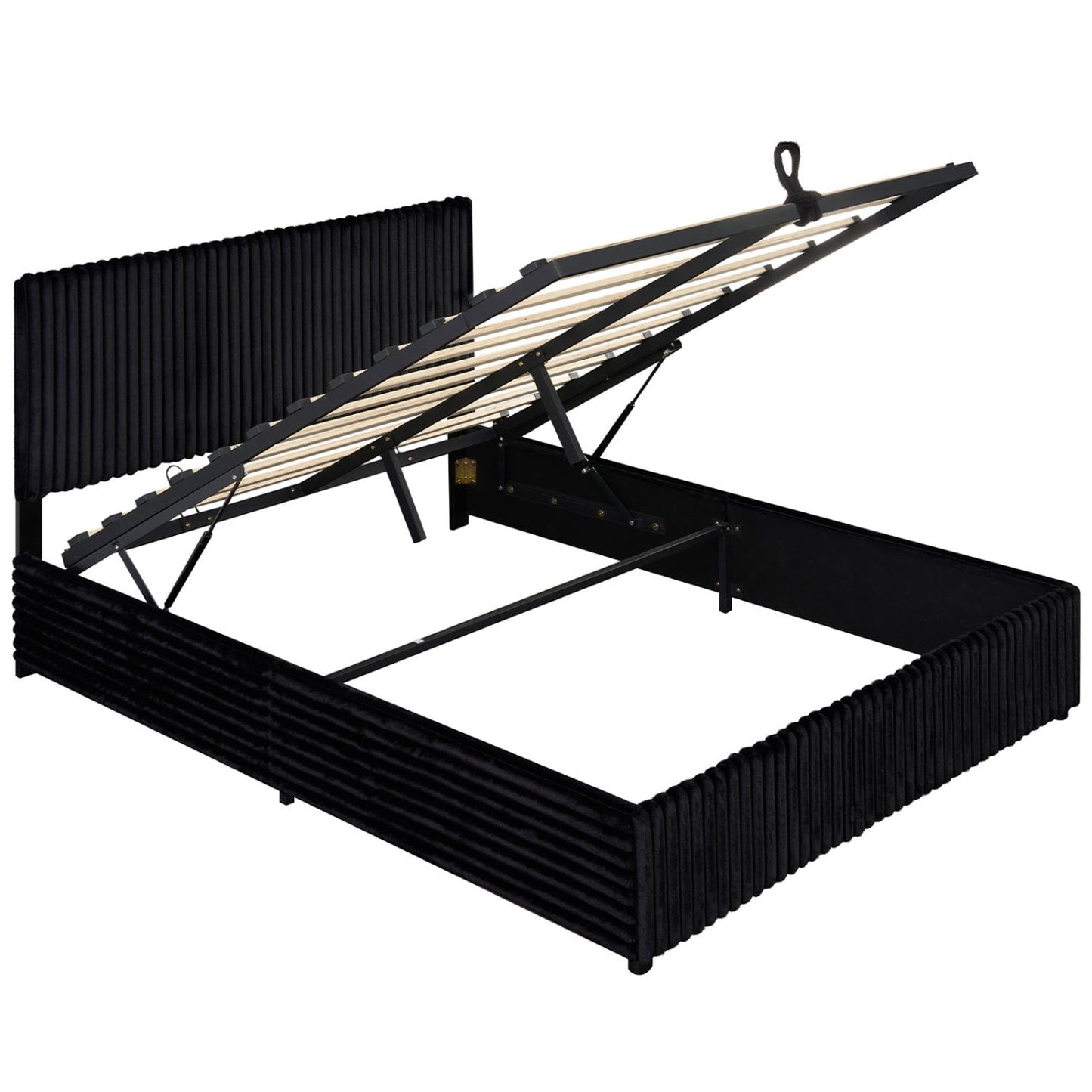 Queen Size Lift-up Storage Bed with Wooden Slat Support, Black Simple Bed Frame Black at Gallery Canada