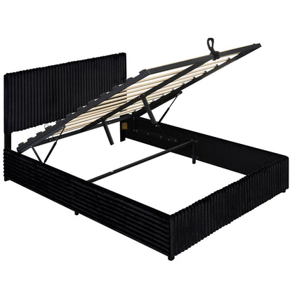 Queen Size Lift-up Storage Bed with Wooden Slat Support, Black Simple Bed Frame at Gallery Canada