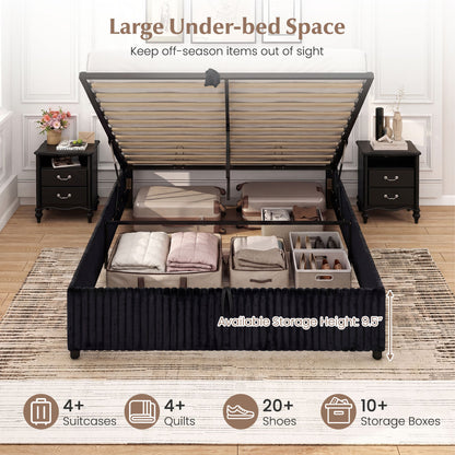 Queen Size Lift-up Storage Bed with Wooden Slat Support, Black Simple Bed Frame at Gallery Canada