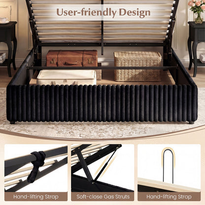 Queen Size Lift-up Storage Bed with Wooden Slat Support, Black Simple Bed Frame at Gallery Canada