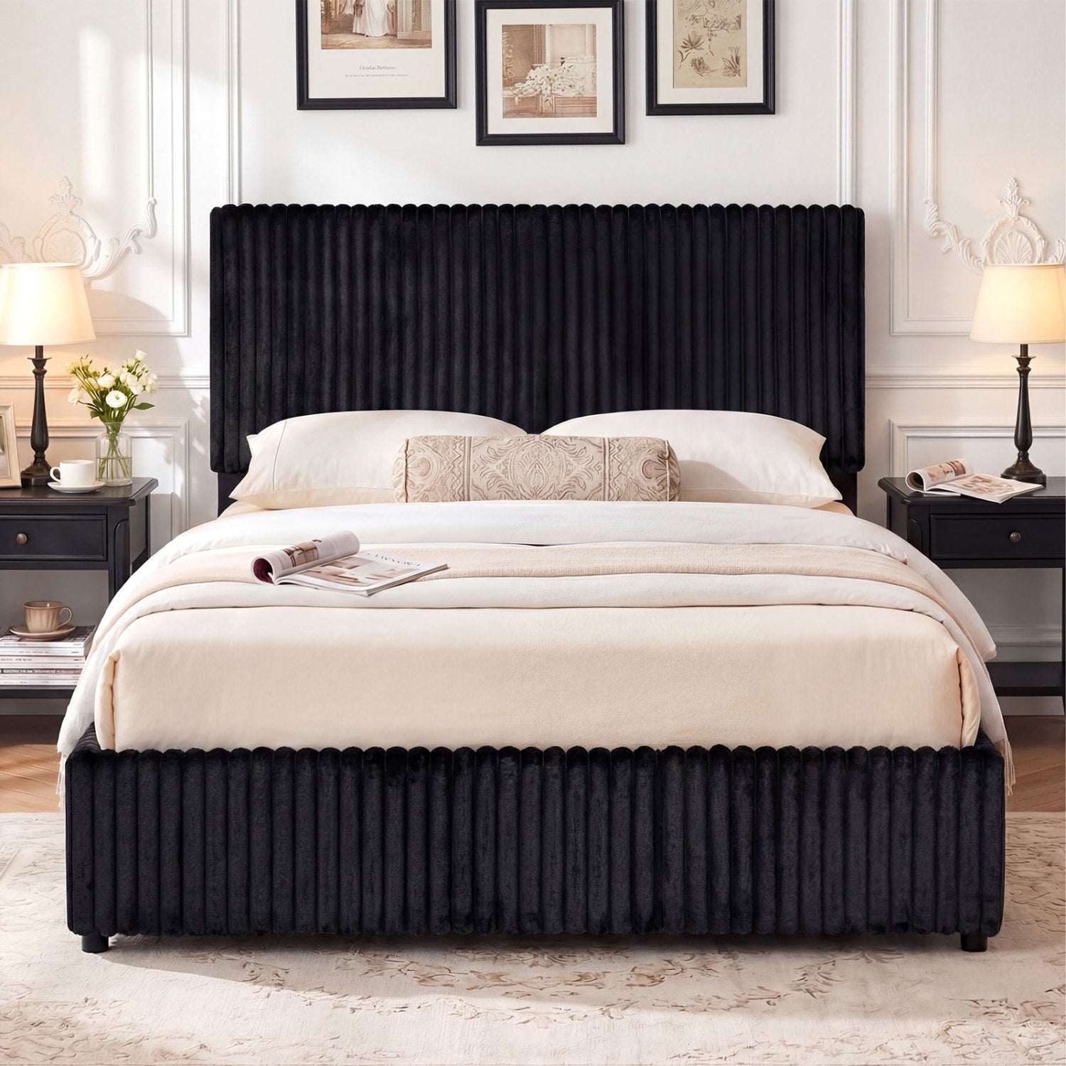 Queen Size Lift-up Storage Bed with Wooden Slat Support, Black Simple Bed Frame at Gallery Canada