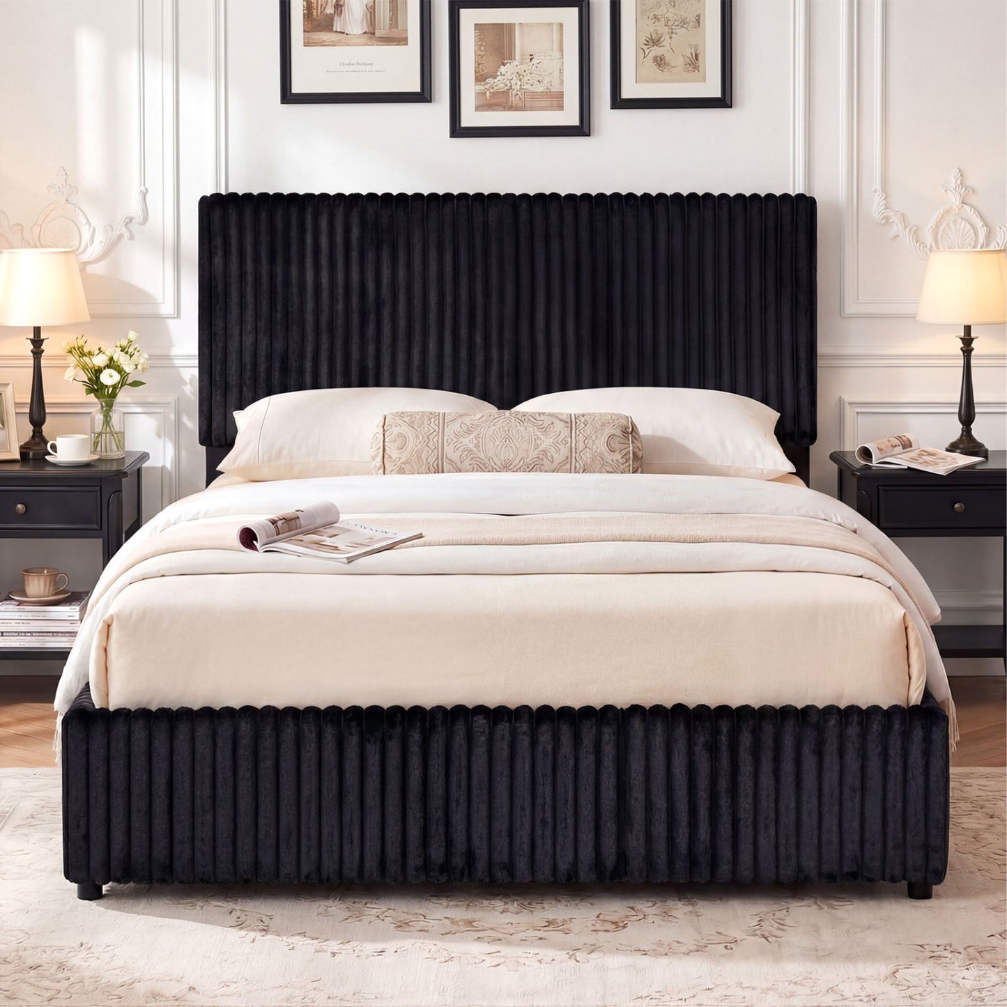 Queen Size Lift-up Storage Bed with Wooden Slat Support, Black Simple Bed Frame at Gallery Canada