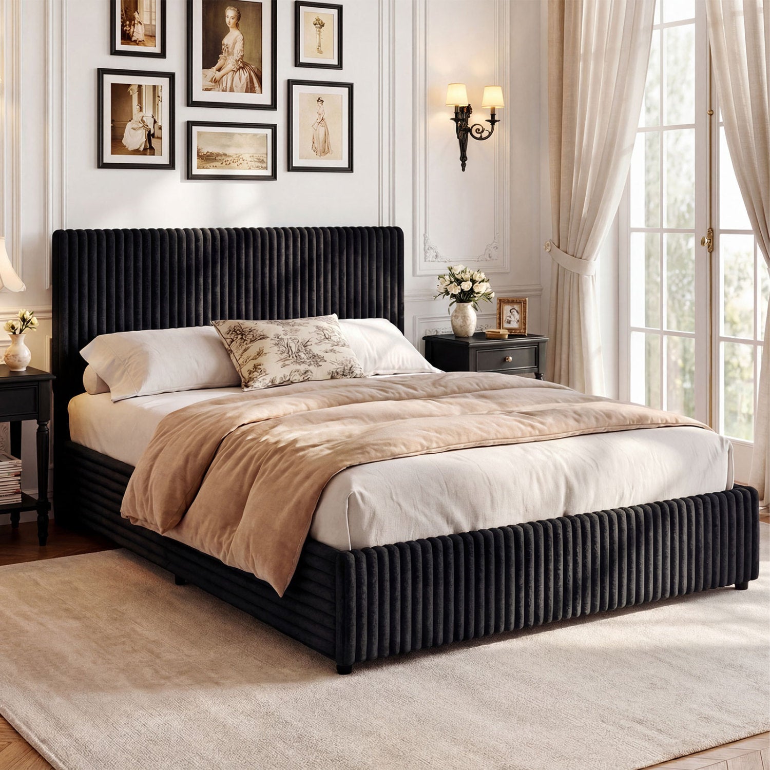 Queen Size Lift-up Storage Bed with Wooden Slat Support, Black Simple Bed Frame at Gallery Canada
