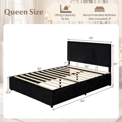 Queen Size Lift-up Storage Bed with Wooden Slat Support, Black Simple Bed Frame at Gallery Canada