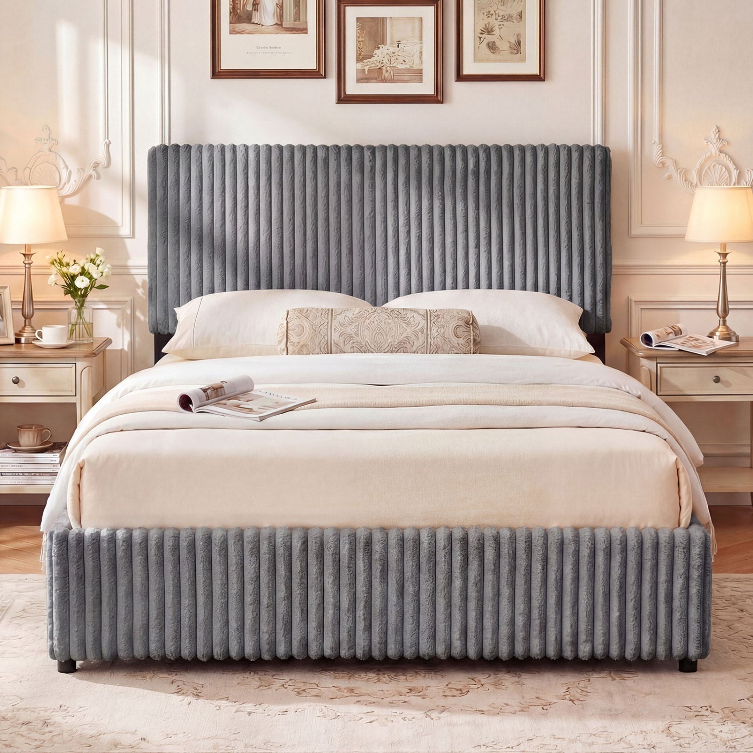 Queen Size Lift-up Storage Bed with Wooden Slat Support, Gray Simple Bed Frame at Gallery Canada