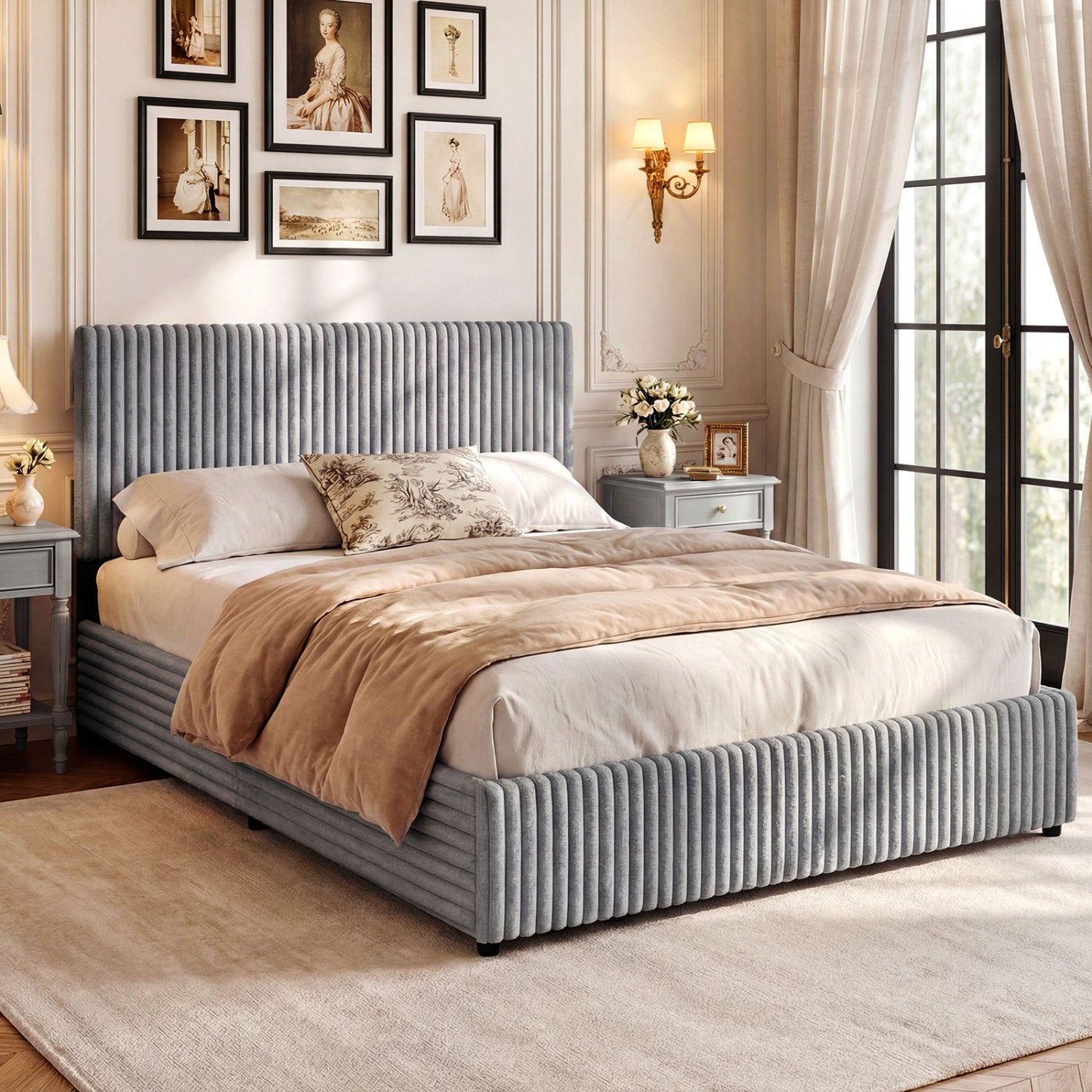 Queen Size Lift-up Storage Bed with Wooden Slat Support, Gray Simple Bed Frame at Gallery Canada