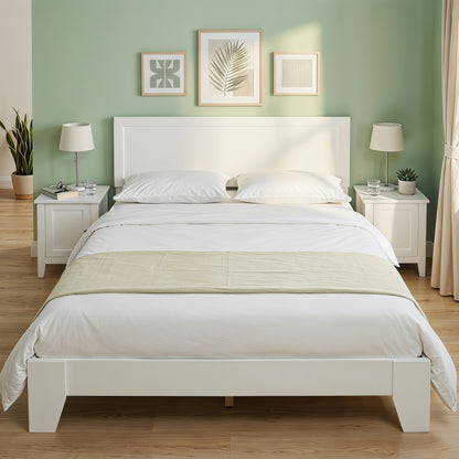 Queen Size Modern Bed Frame with Headboard, White Simple Bed Frame at Gallery Canada