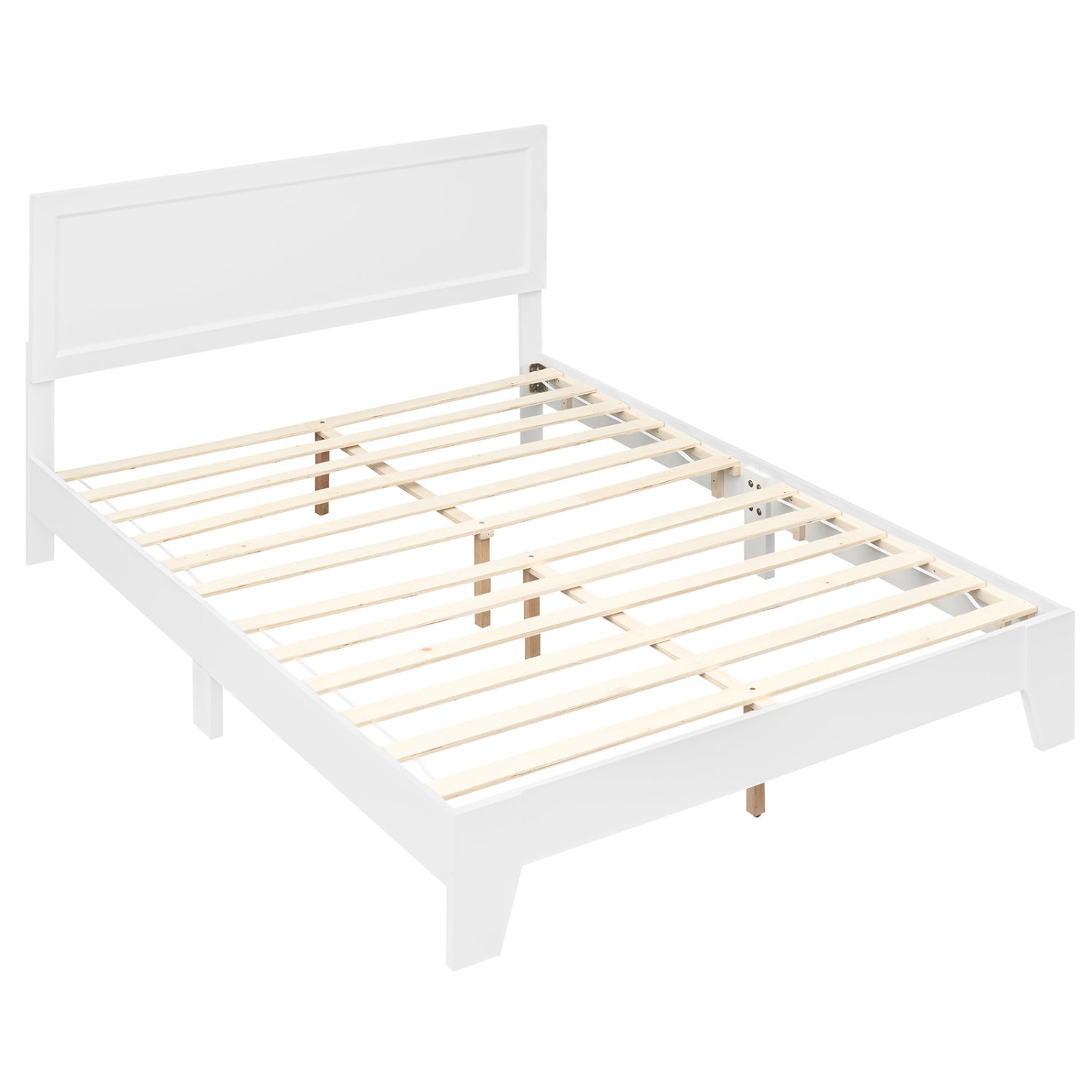 Queen Size Modern Bed Frame with Headboard, White Simple Bed Frame White at Gallery Canada
