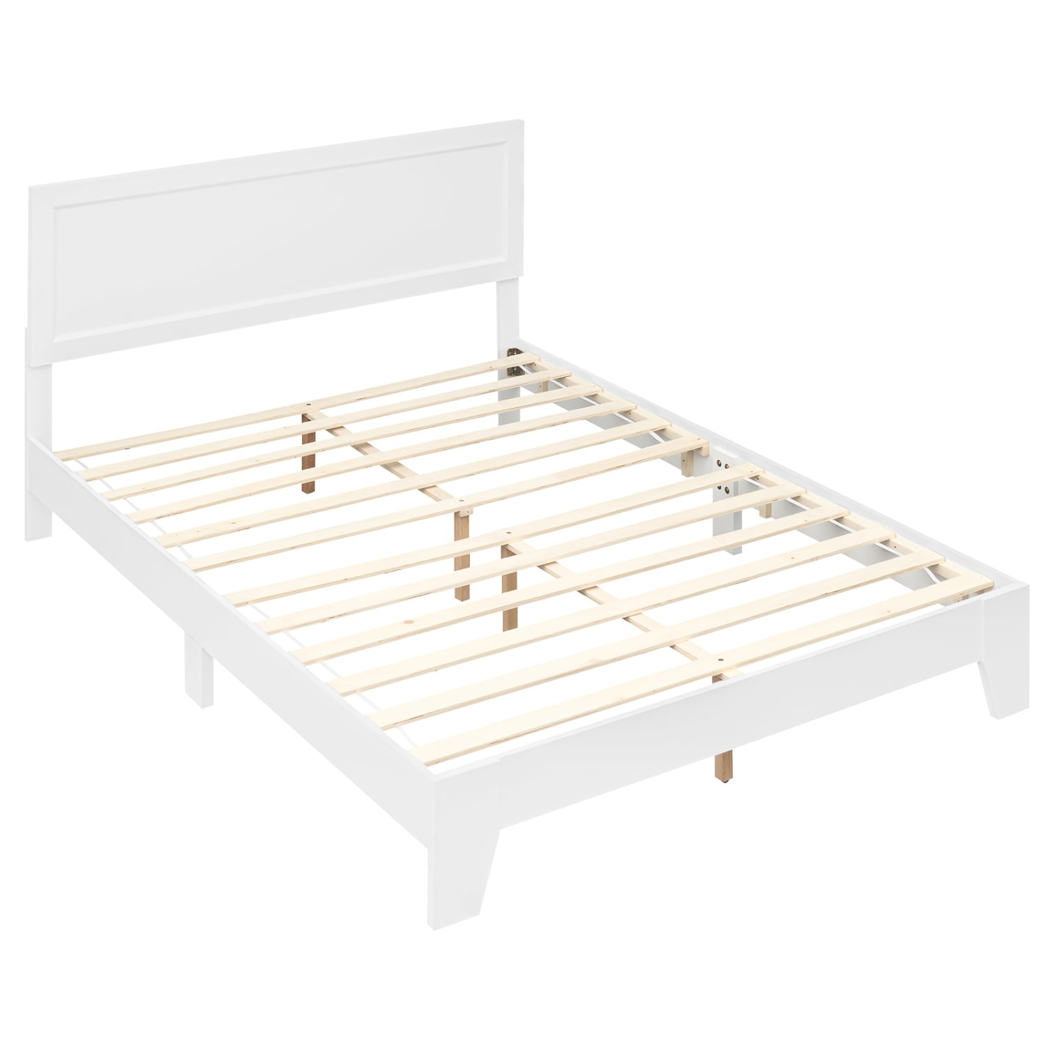 Queen Size Modern Bed Frame with Headboard, White Simple Bed Frame at Gallery Canada