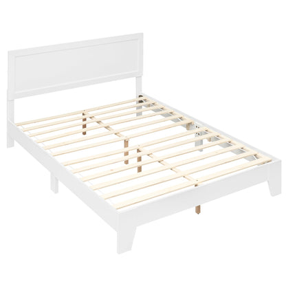 Queen Size Modern Bed Frame with Headboard, White Simple Bed Frame at Gallery Canada