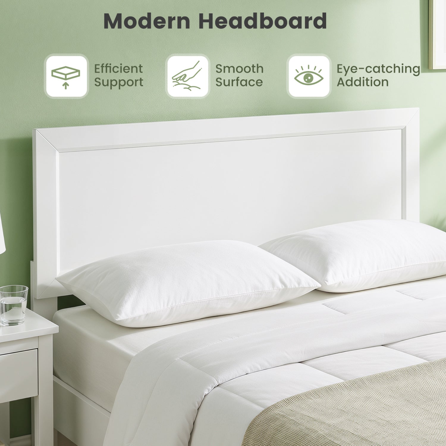 Queen Size Modern Bed Frame with Headboard, White Simple Bed Frame at Gallery Canada