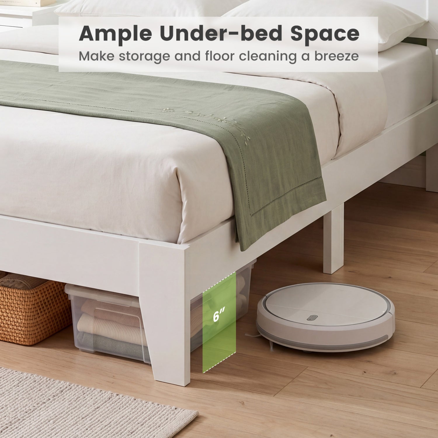 Queen Size Modern Bed Frame with Headboard, White Simple Bed Frame at Gallery Canada