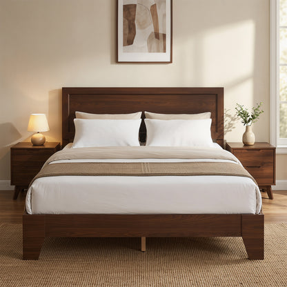 Queen Size Bed Frame with Headboard, Walnut Simple Bed Frame at Gallery Canada