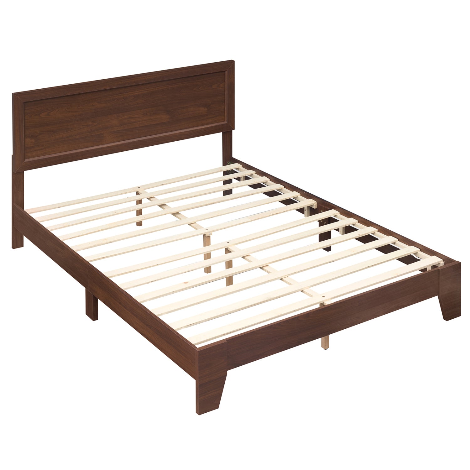Queen Size Bed Frame with Headboard, Walnut Simple Bed Frame Walnut at Gallery Canada